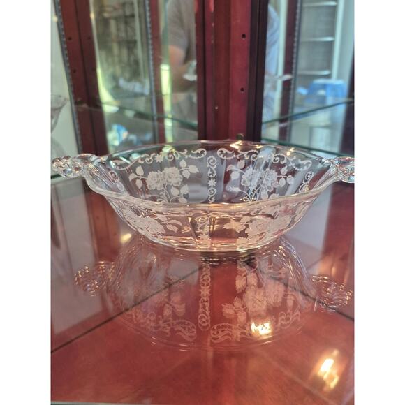 Rare Fostoria Midnight Rose Etched Depression Glass Dish 1933–1957 Vintage - Picture 6 of 8